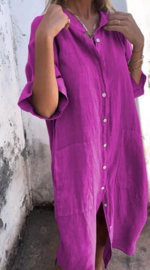 Street Wave Linen Midi Shirt Dress For Women With Pockets Breathable Everyday Chic