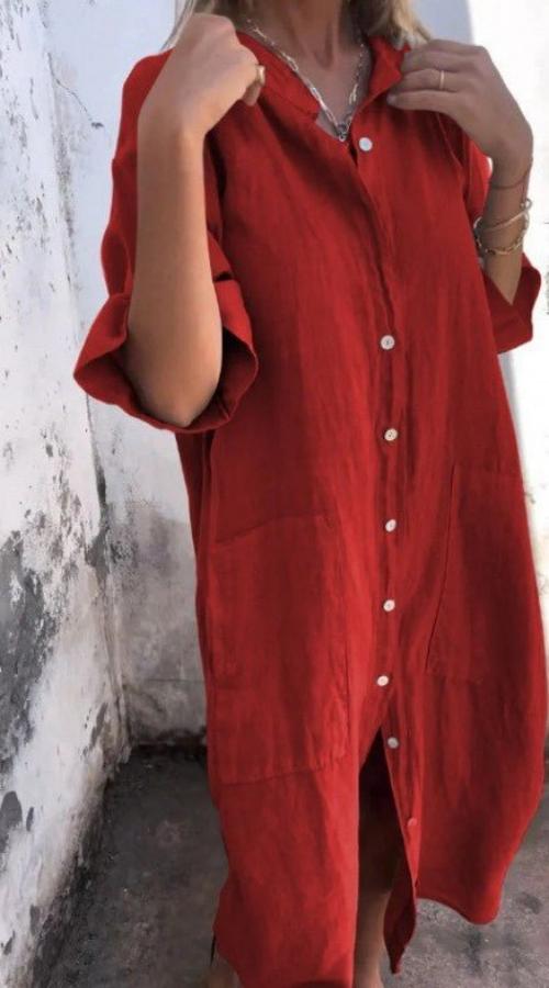Street Wave Linen Midi Shirt Dress For Women With Pockets Breathable Everyday Chic