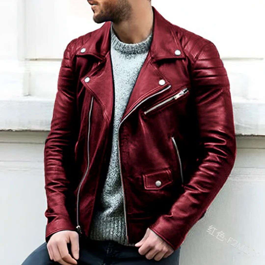 Street Wave PU Leather Biker Jacket For Men Durable Classic Fit With Precise Stitching