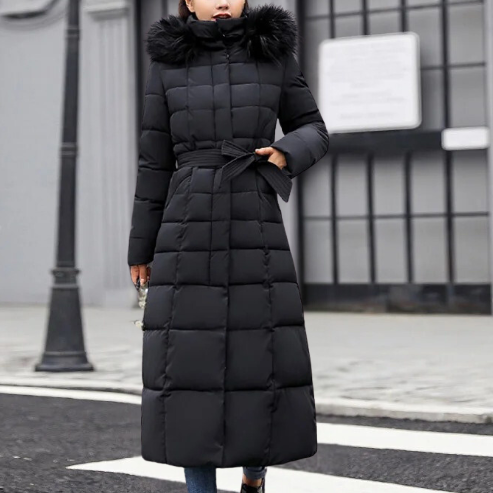 Street Wave Wendy Modern Winter Jacket For Women Quilted Warm Coat With Belt And Fur Trim