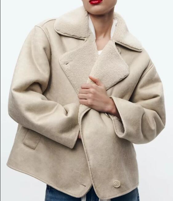Street-wave Plus Size Lamb Fur Aviator Jacket With Oversized Collar For Women, Cozy Yet Bold