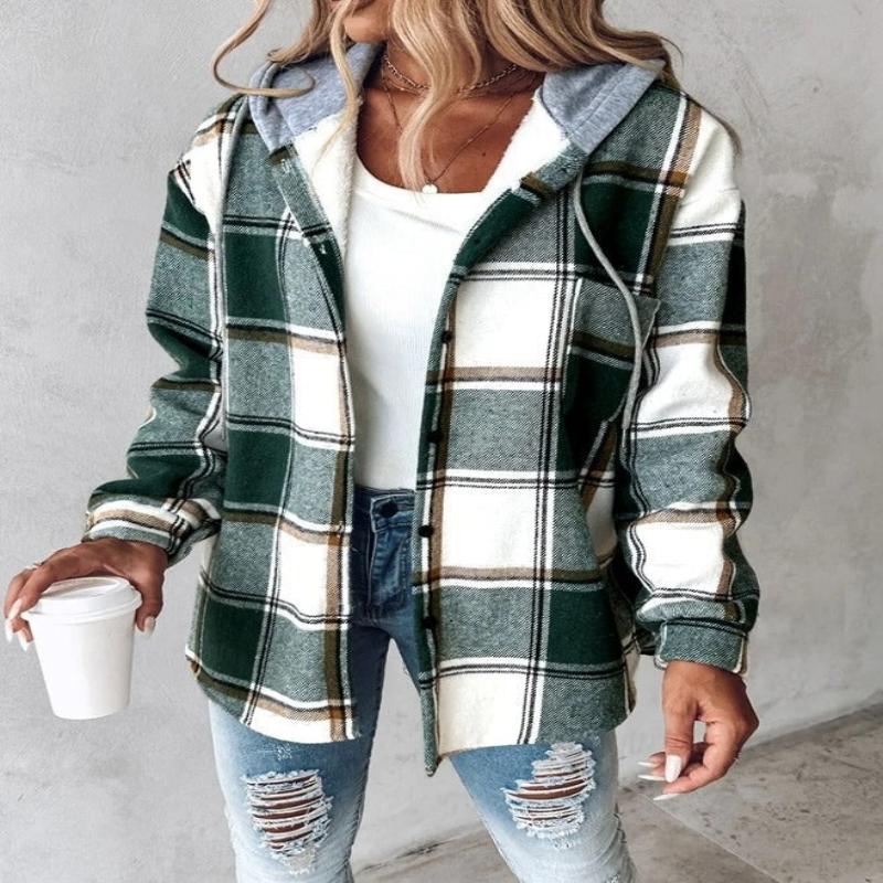 Streetwave Women Hooded Winter Jacket Plaid Warm Cozy Coat for Cold Weather Soft Fleece Lined Warmth
