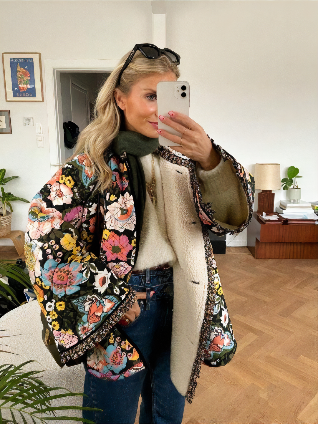 Street-Wave Floral Patchwork Coat For Women Bold Artistic Unique Design Outerwear