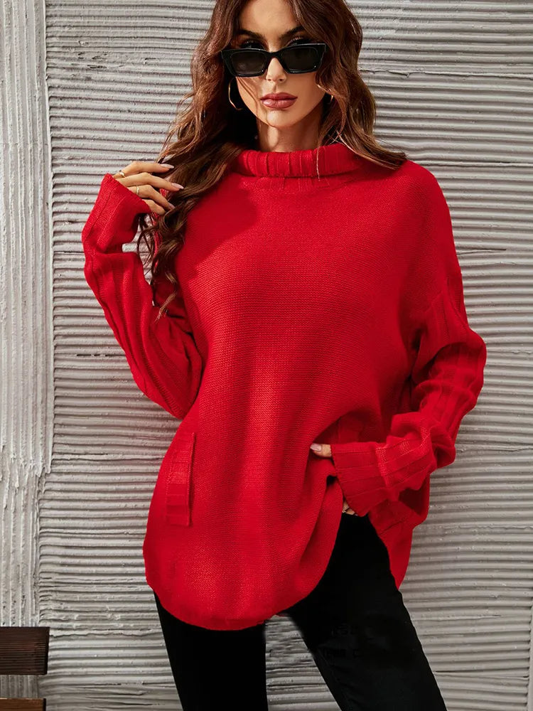 Red Oversized Turtleneck Sweater For Women Streetwave Cozy Warm Winter Essential