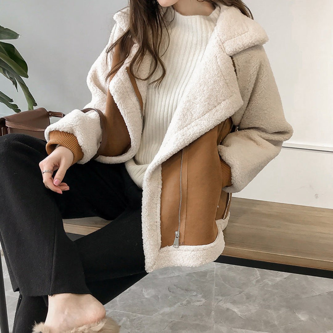 Street-wave Womens Sherpa Jacket Winter Coat Warm Cozy Lining Easy Layering For Cold Weather