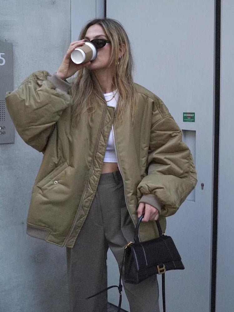 Avelena Oversized Bomber Jacket For Women Urban Streetwear Essential Cozy Fit Statement Piece