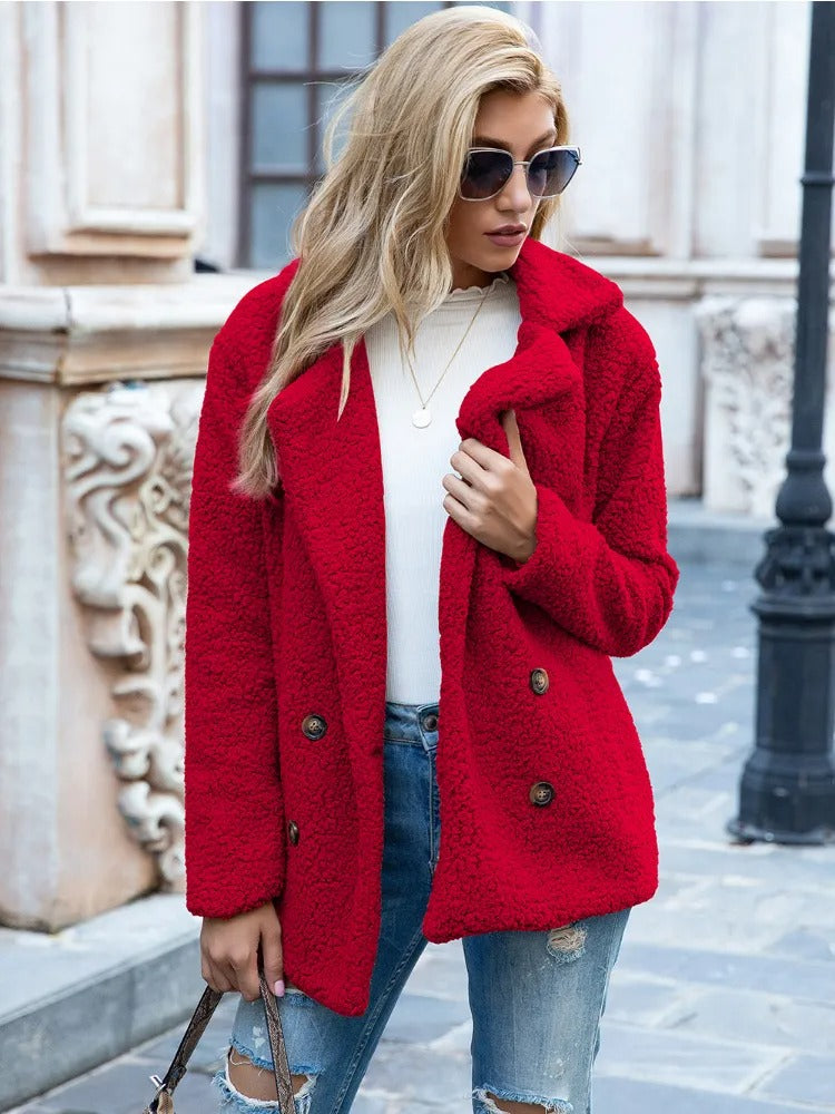 Street-Wave Teddy Coat For Women - Ultra Cozy Sherpa Fleece With Double Button Front