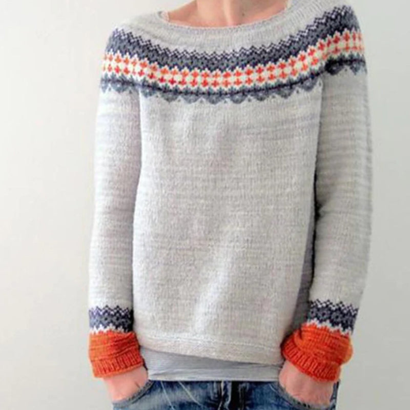 Street Wave Cozy Nordic Knit Sweater For Winter Colorful Pattern Pullover For Cold Weather Fans