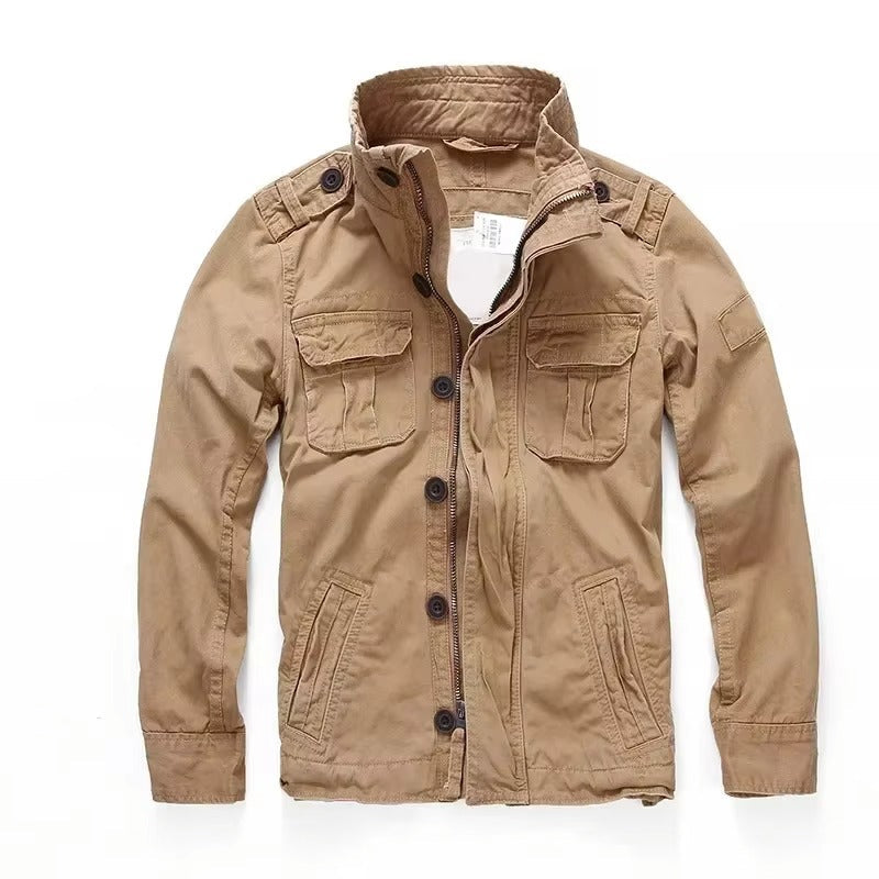 Mens M65 Retro Denim Cargo Jacket With Multiple Pockets Field Coat For Outdoor Adventures
