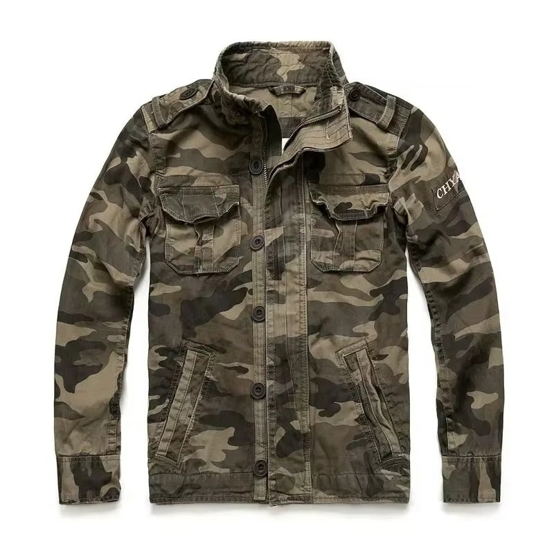 Mens M65 Retro Denim Cargo Jacket With Multiple Pockets Field Coat For Outdoor Adventures