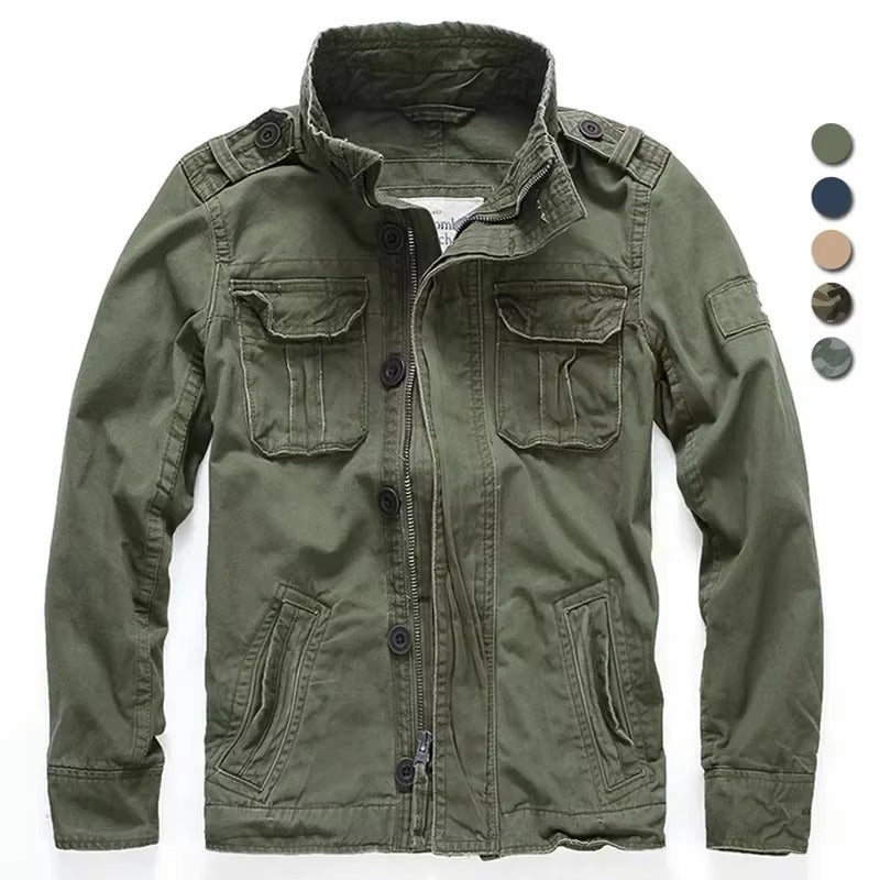 Mens M65 Retro Denim Cargo Jacket With Multiple Pockets Field Coat For Outdoor Adventures