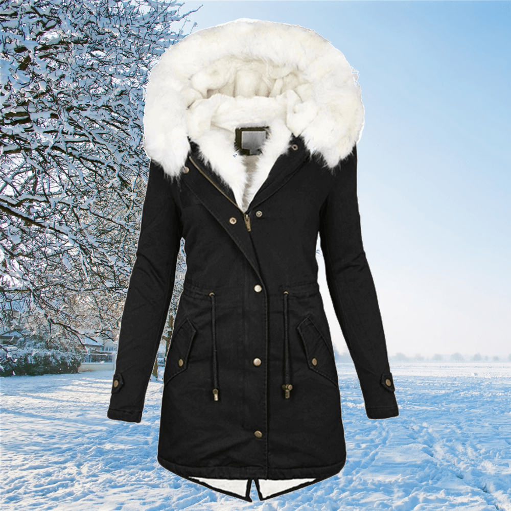 Street-wave Womens Elegant Winter Jacket With Faux Fur Hood For Warmth And Style