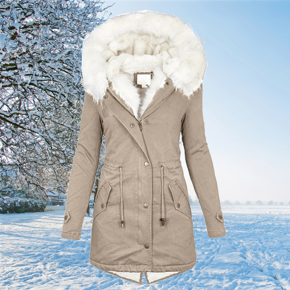 Street-wave Womens Elegant Winter Jacket With Faux Fur Hood For Warmth And Style