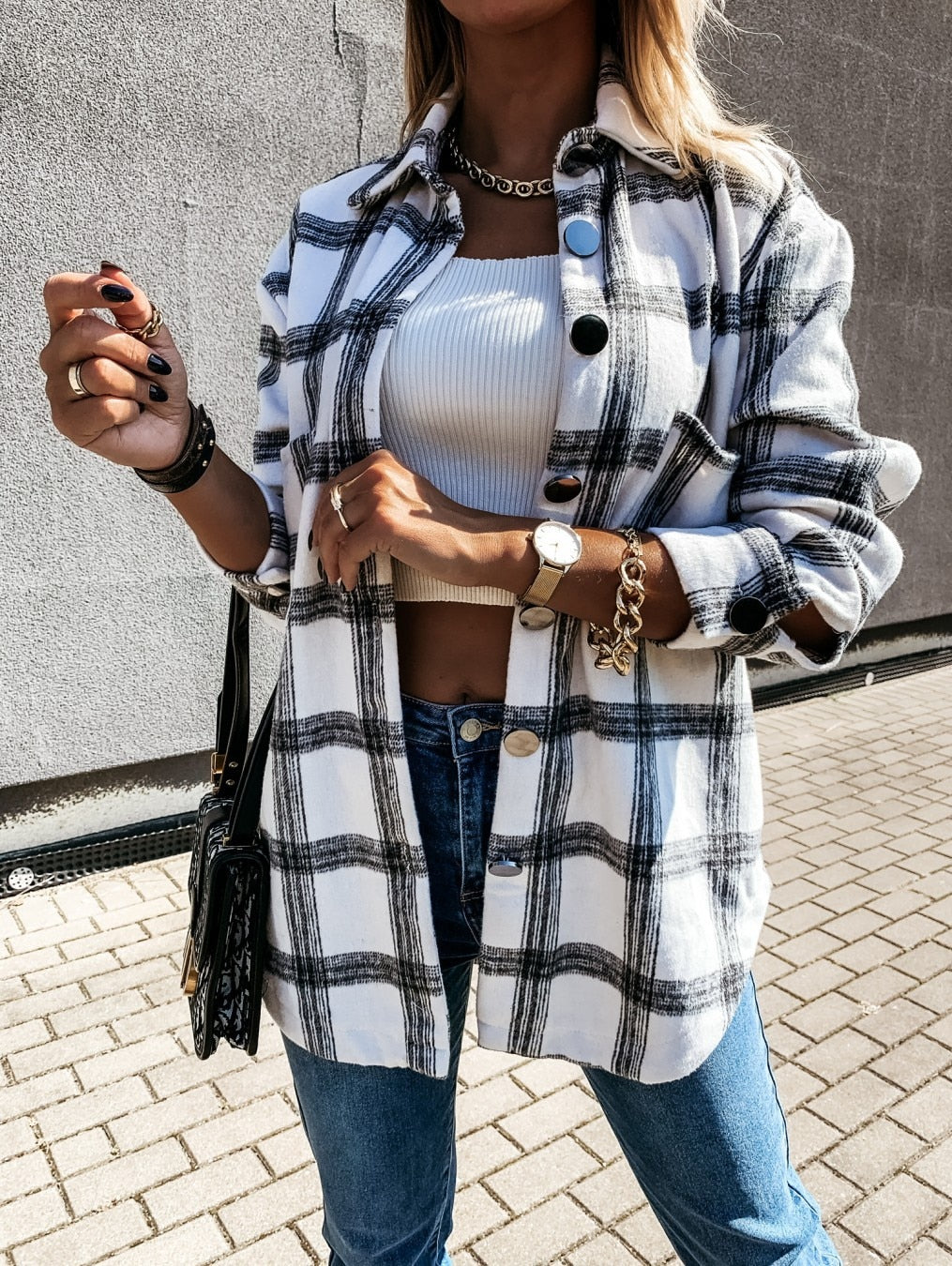 Street-Wave Plaid Jacket For Women, Cozy Chic Outerwear For Everyday Style Office Ready