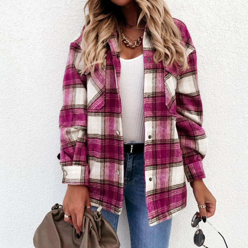 Street-Wave Womens Flannel Plaid Jacket Cozy Warmth Oversized Casual Outerwear For Women Everyday Essential
