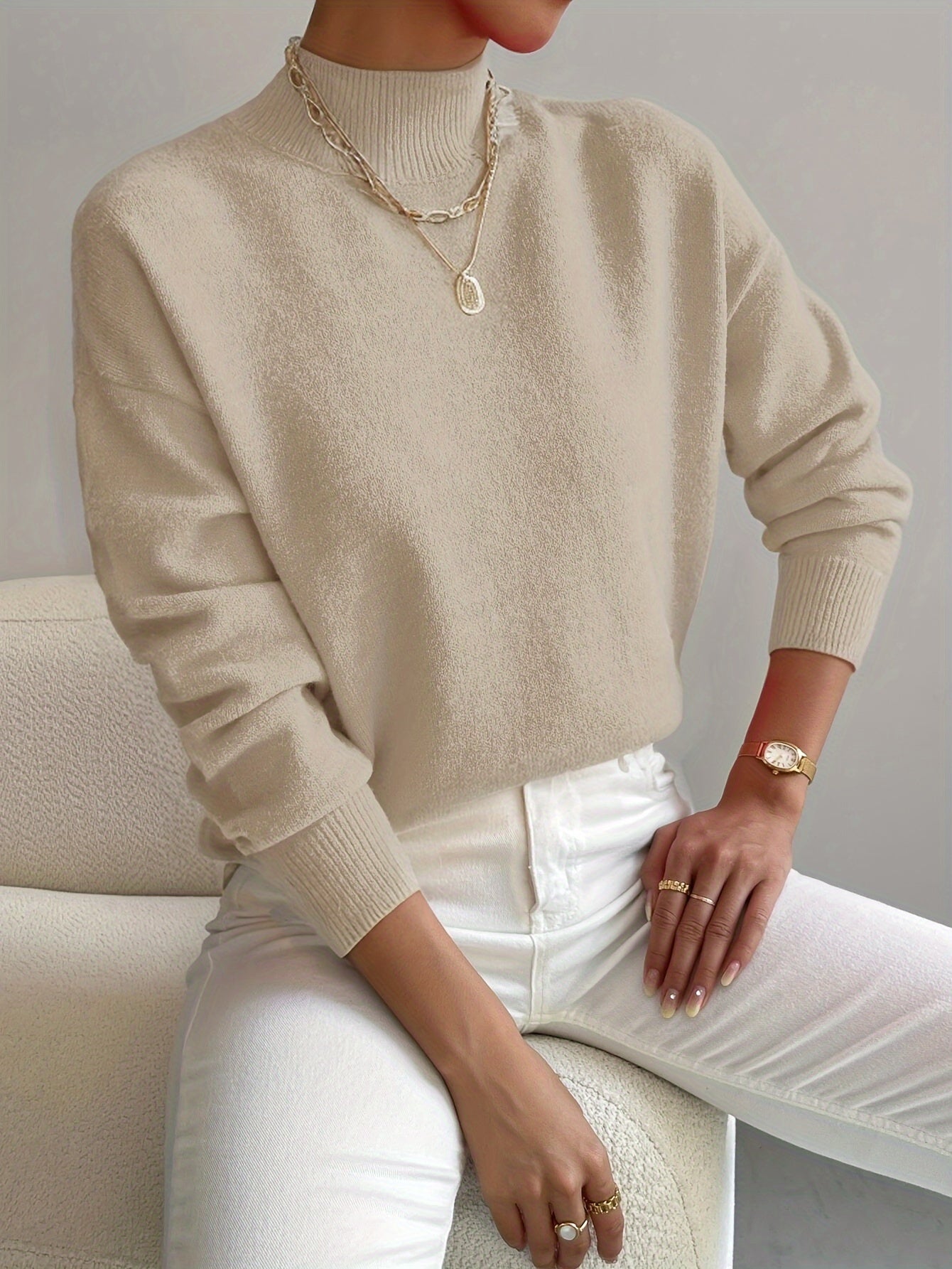 Women's Turtleneck Sweater with Long Sleeves and Soft Knit