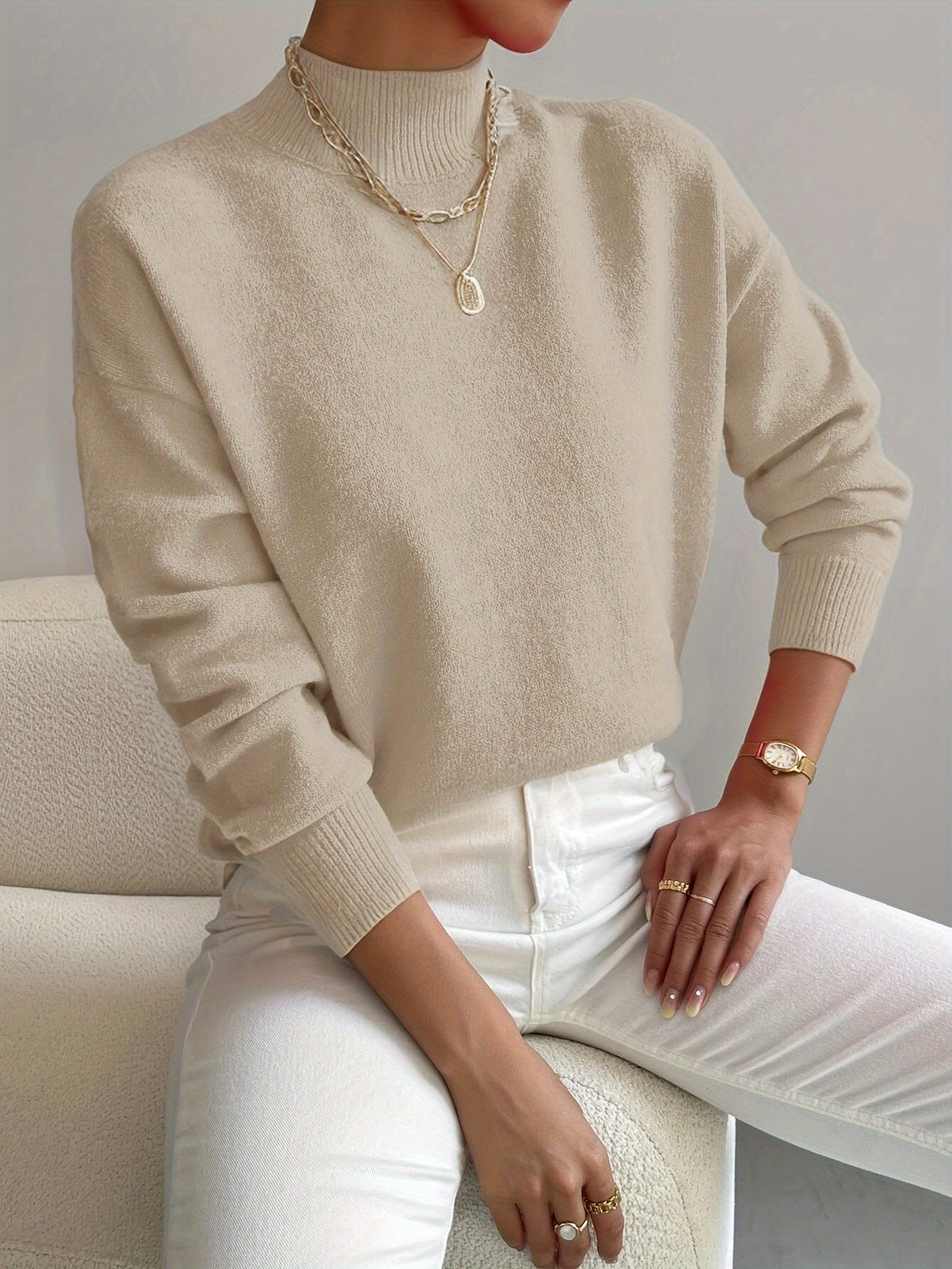 Women's Turtleneck Sweater with Long Sleeves and Soft Knit