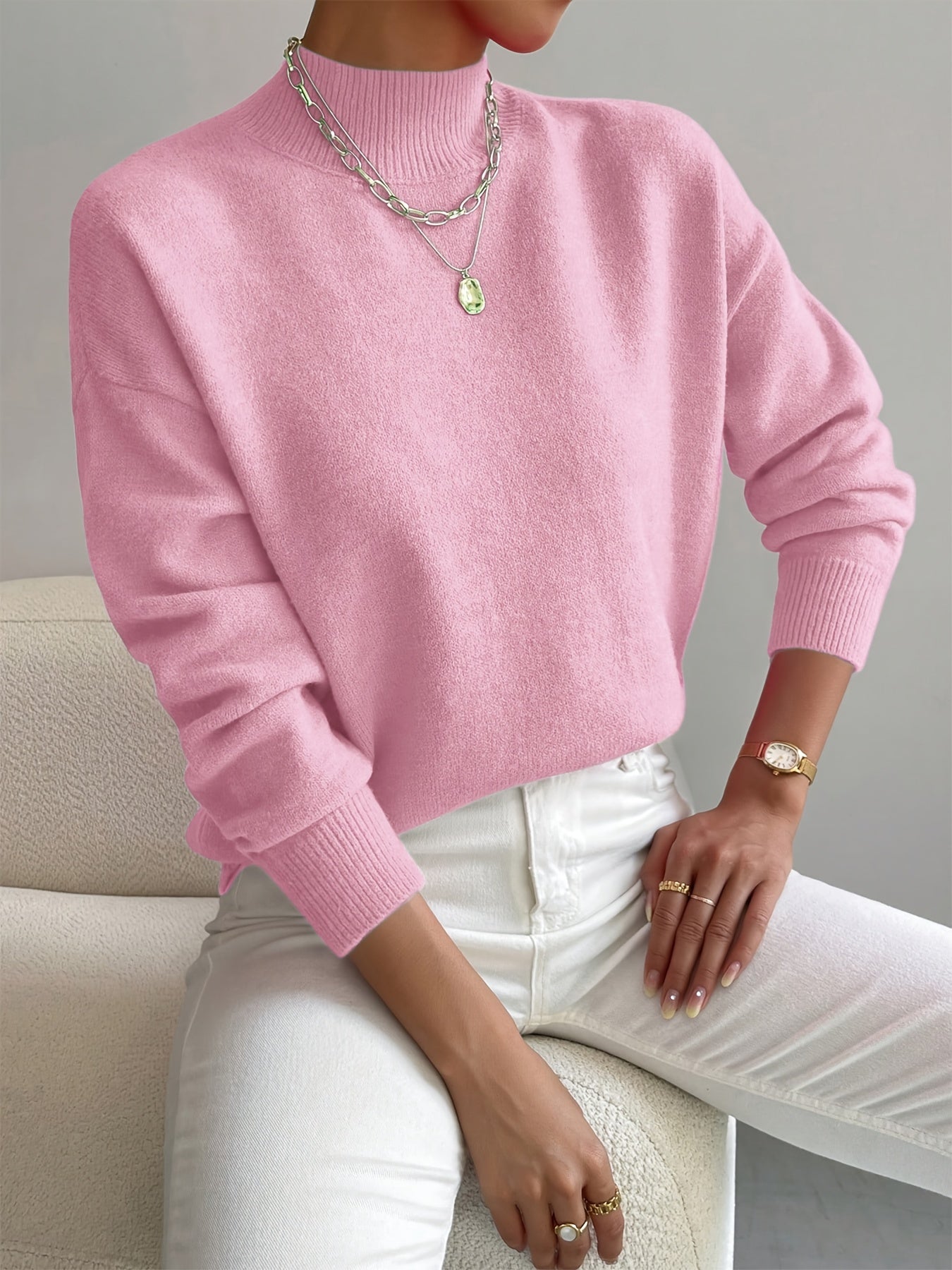 Women's Turtleneck Sweater with Long Sleeves and Soft Knit