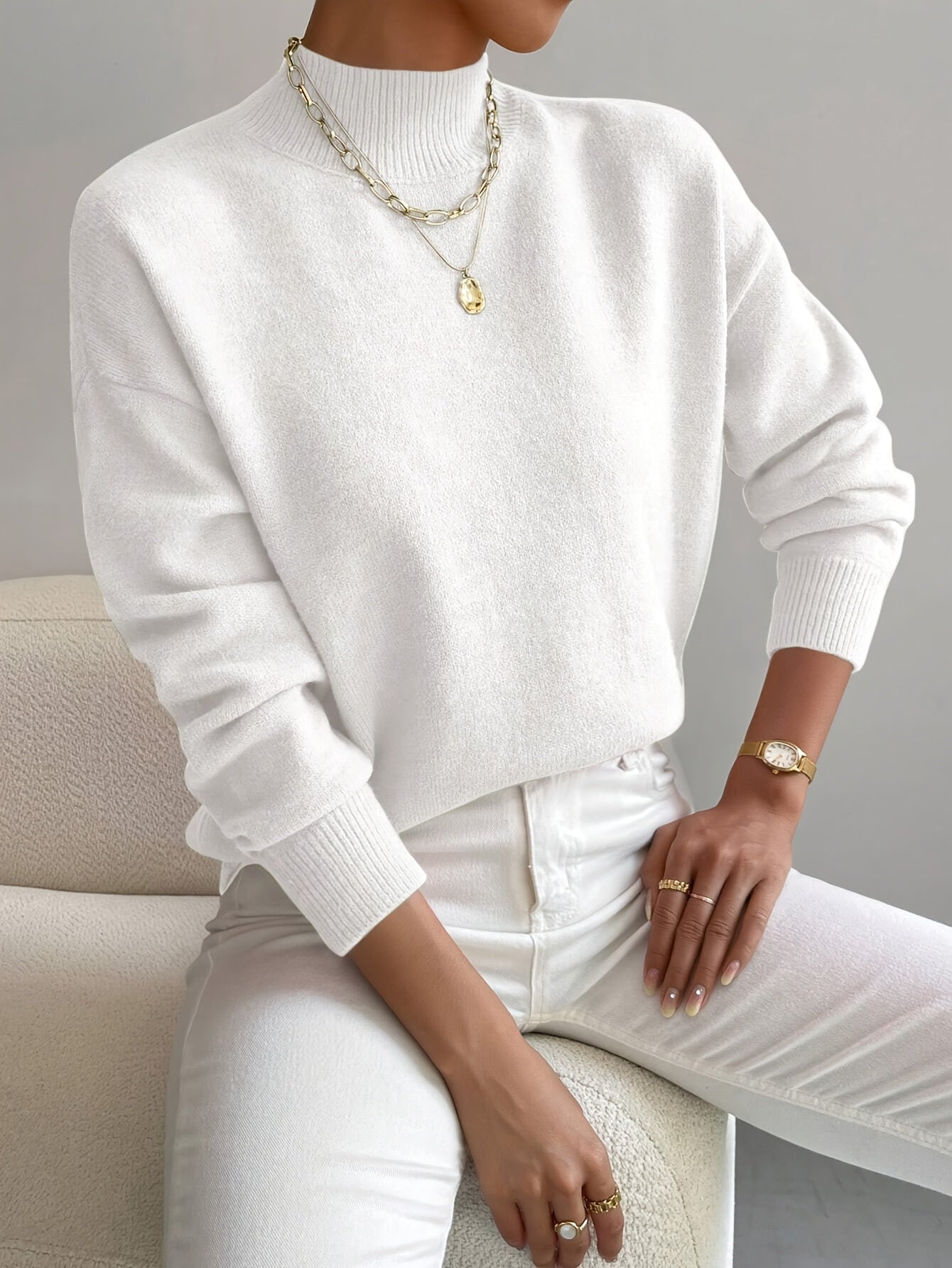 Women's Turtleneck Sweater with Long Sleeves and Soft Knit