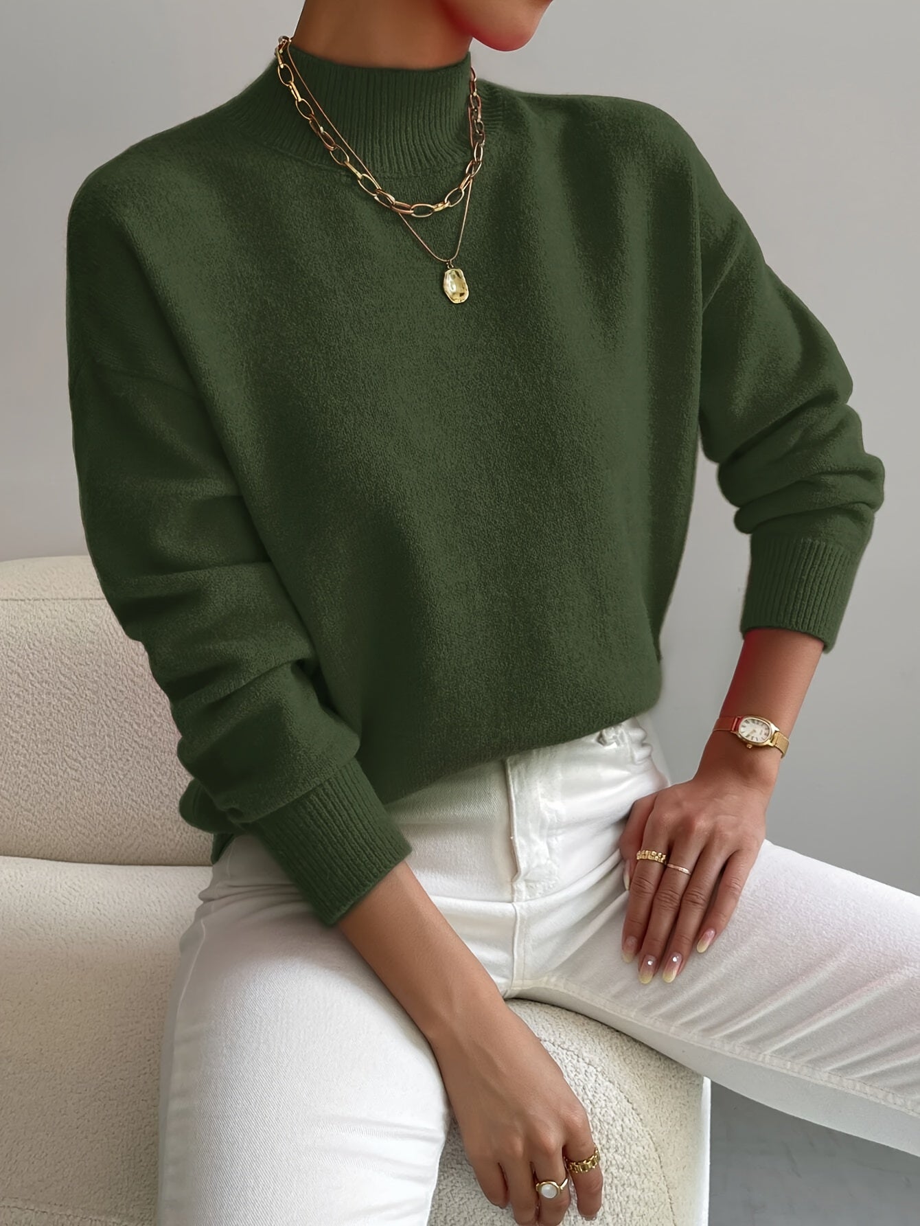 Women's Turtleneck Sweater with Long Sleeves and Soft Knit