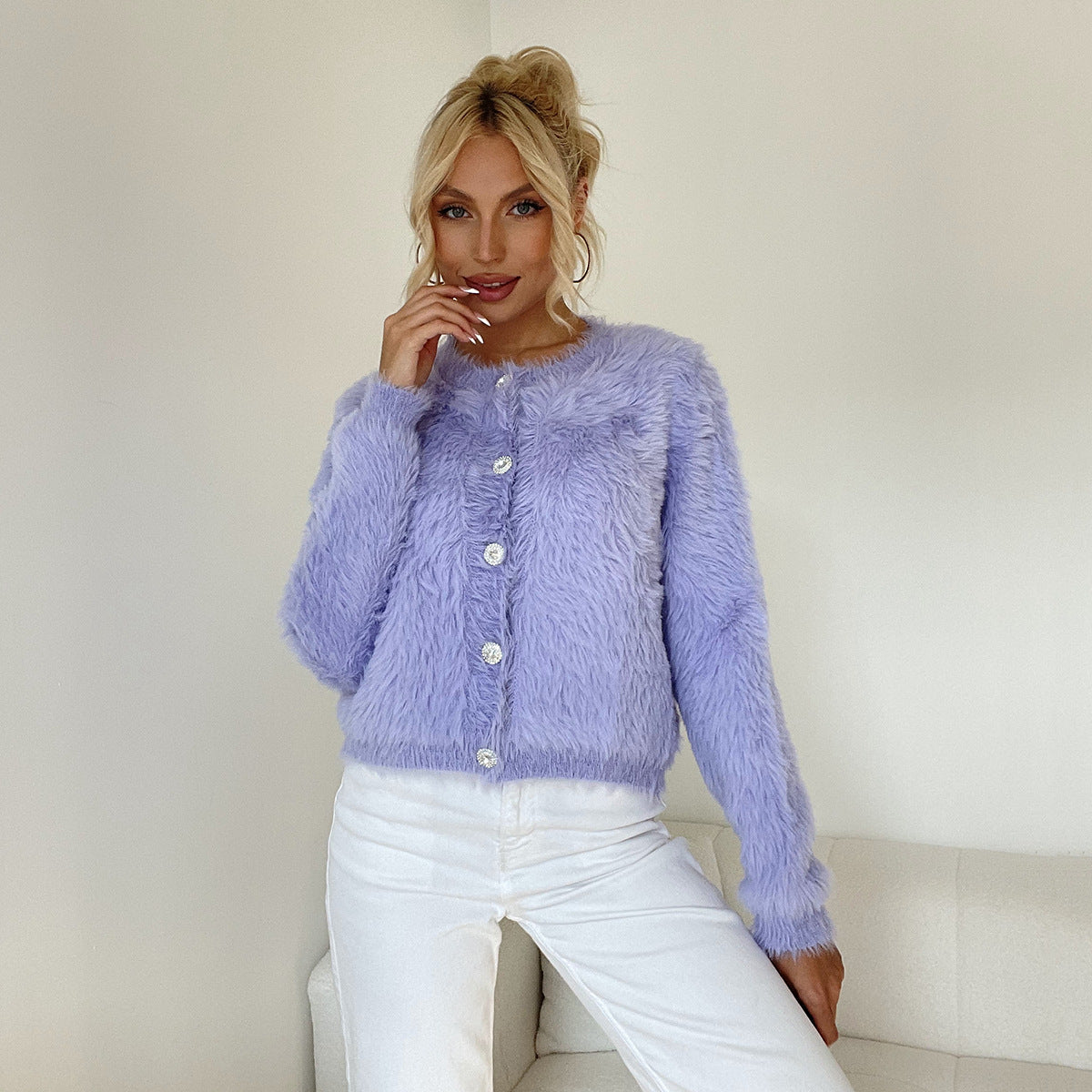 Marissa  - Fluffy Button-Up Cardigan For Women - Street-Wave