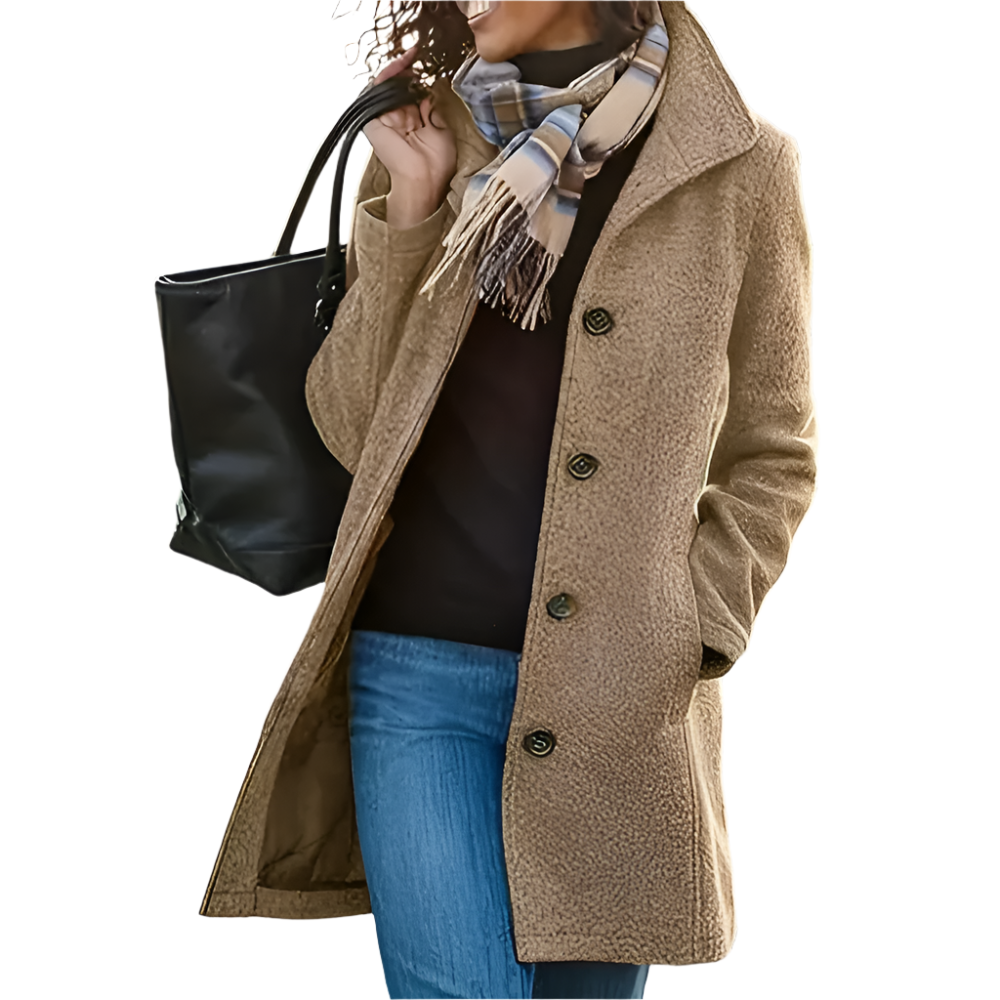 Streetwave Long Casual Womens Coat With Cozy Boucle Fabric And Button Front Warmth