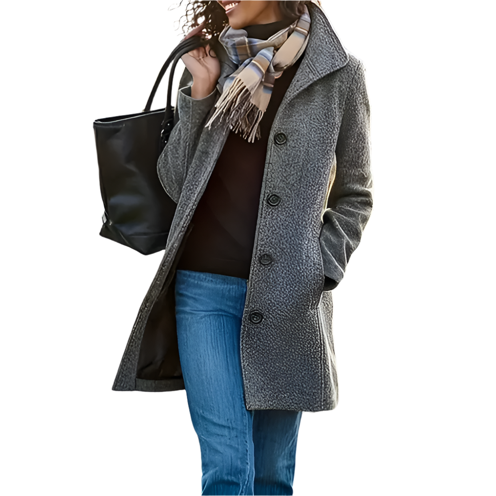 Streetwave Long Casual Womens Coat With Cozy Boucle Fabric And Button Front Warmth