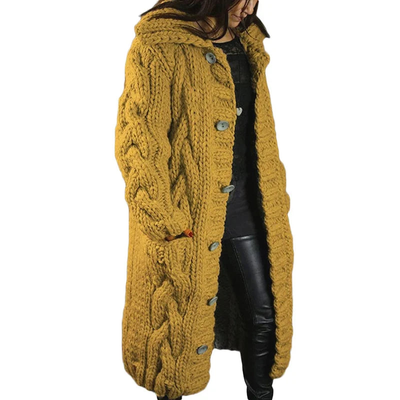 Street Wave Chunky Knit Coat For Women Cozy Cable Knit Oversized Cardigan With Large Buttons
