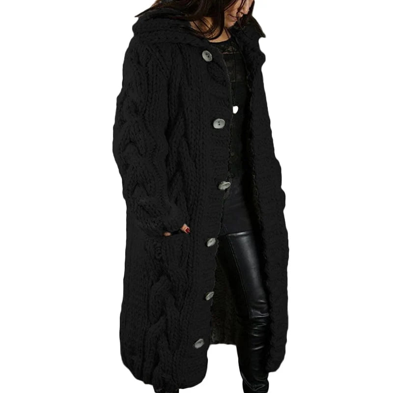 Street Wave Chunky Knit Coat For Women Cozy Cable Knit Oversized Cardigan With Large Buttons