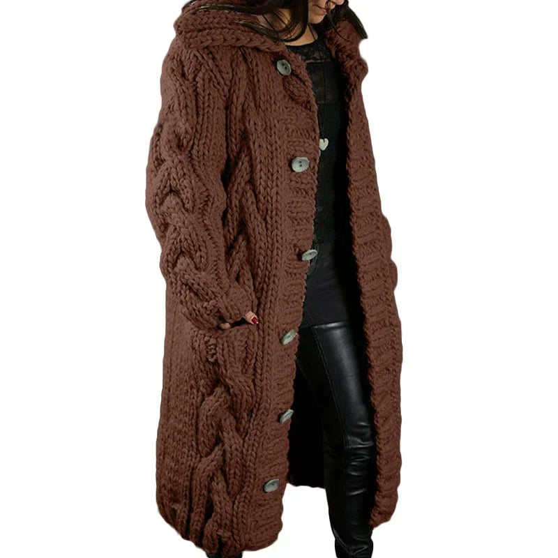 Street Wave Chunky Knit Coat For Women Cozy Cable Knit Oversized Cardigan With Large Buttons