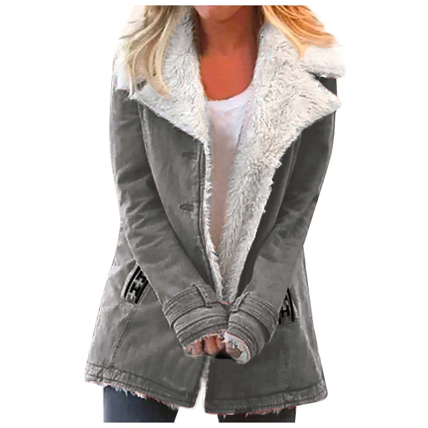 Street-Wave Womens Winter Jacket With Faux Shearling Collar And Peter Pan Collar Warm Fleece Lining For Chic Wear