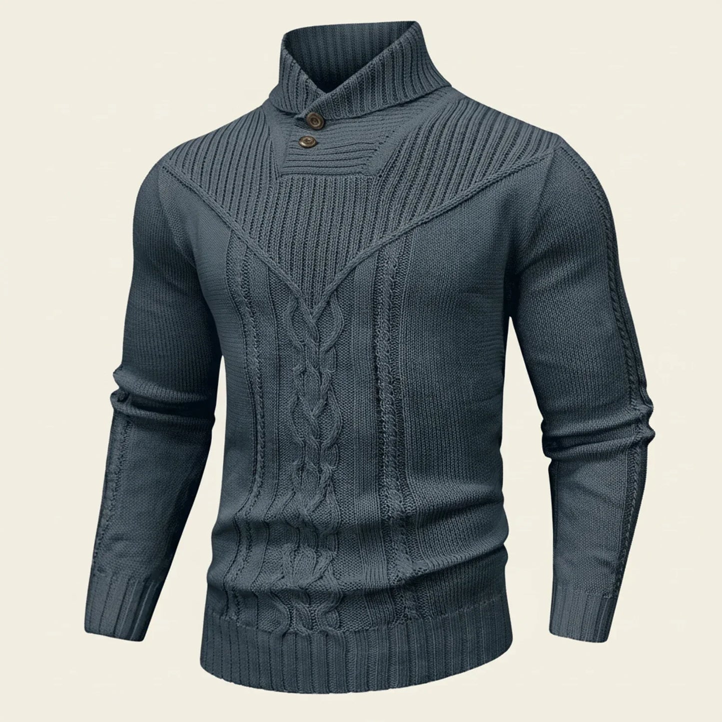 Street Wave Mens Cable Knit Shawl Collar Sweater Pullover Layering Warmth