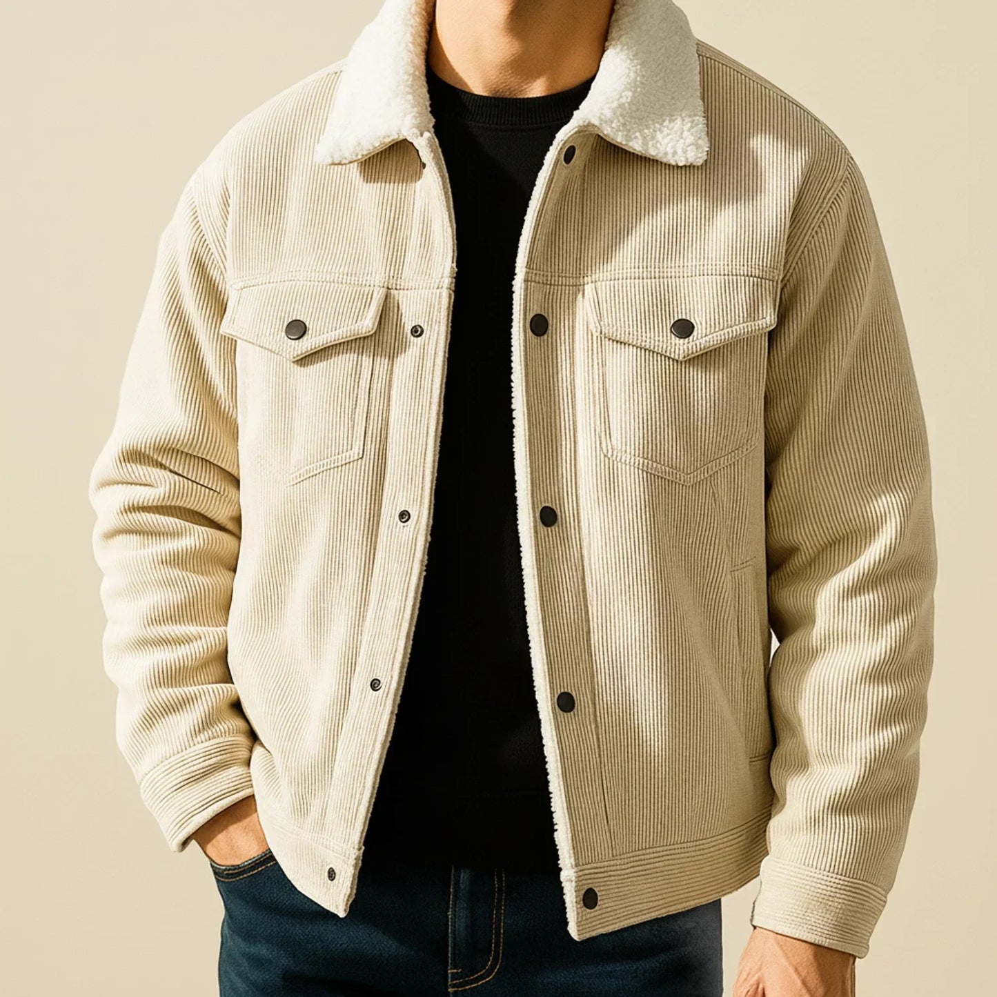 Street Wave Corduroy Jacket With Sherpa Collar For Men Warm Comfort