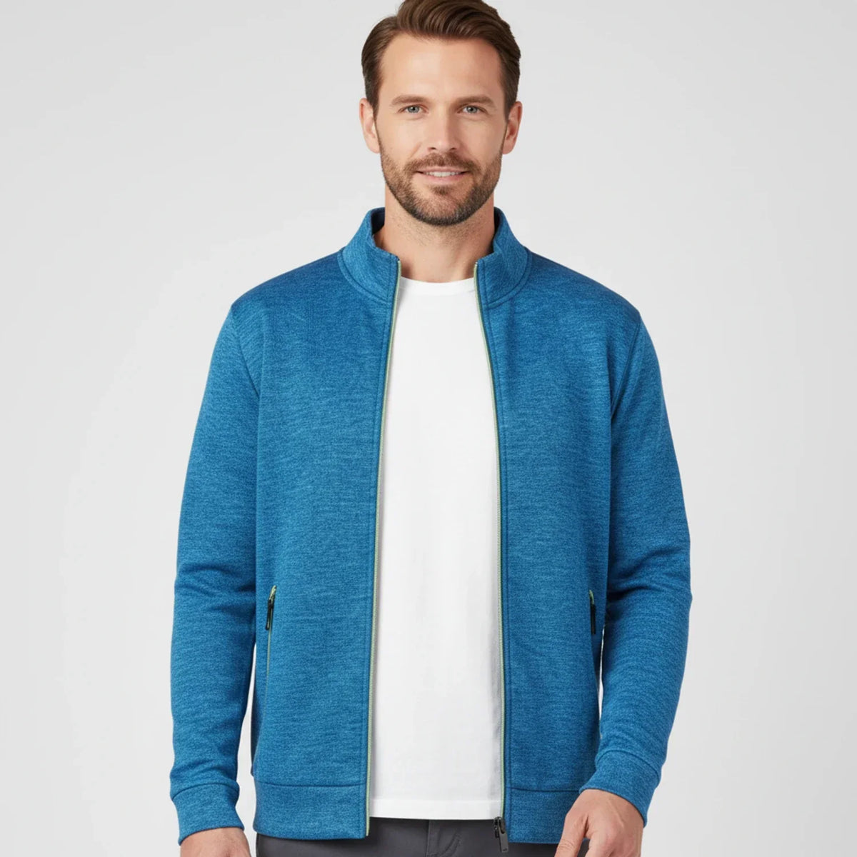 Street-Wave Mens Olive Green Full Zip Sweater Jacket With Zipper Pockets