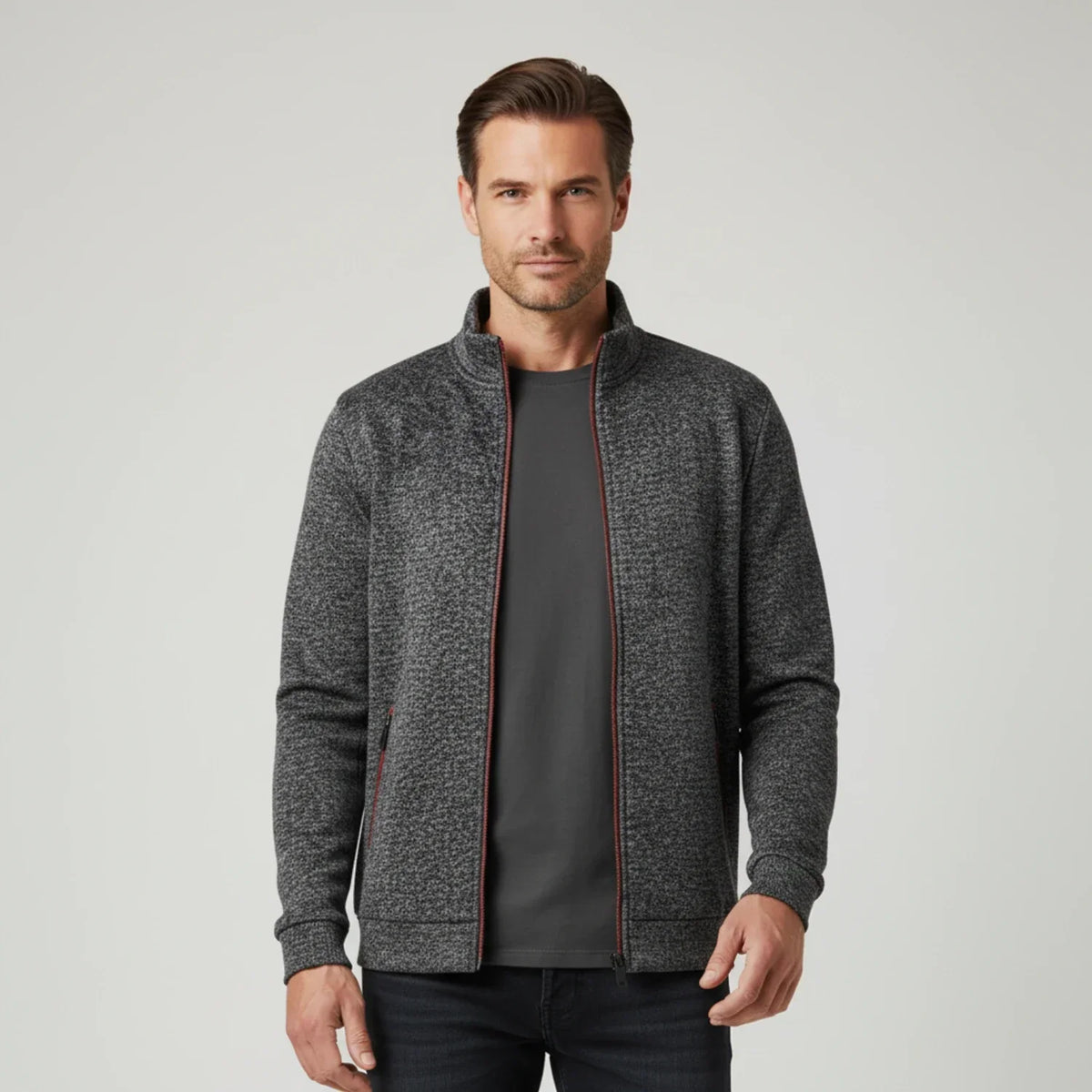 Street-Wave Mens Olive Green Full Zip Sweater Jacket With Zipper Pockets