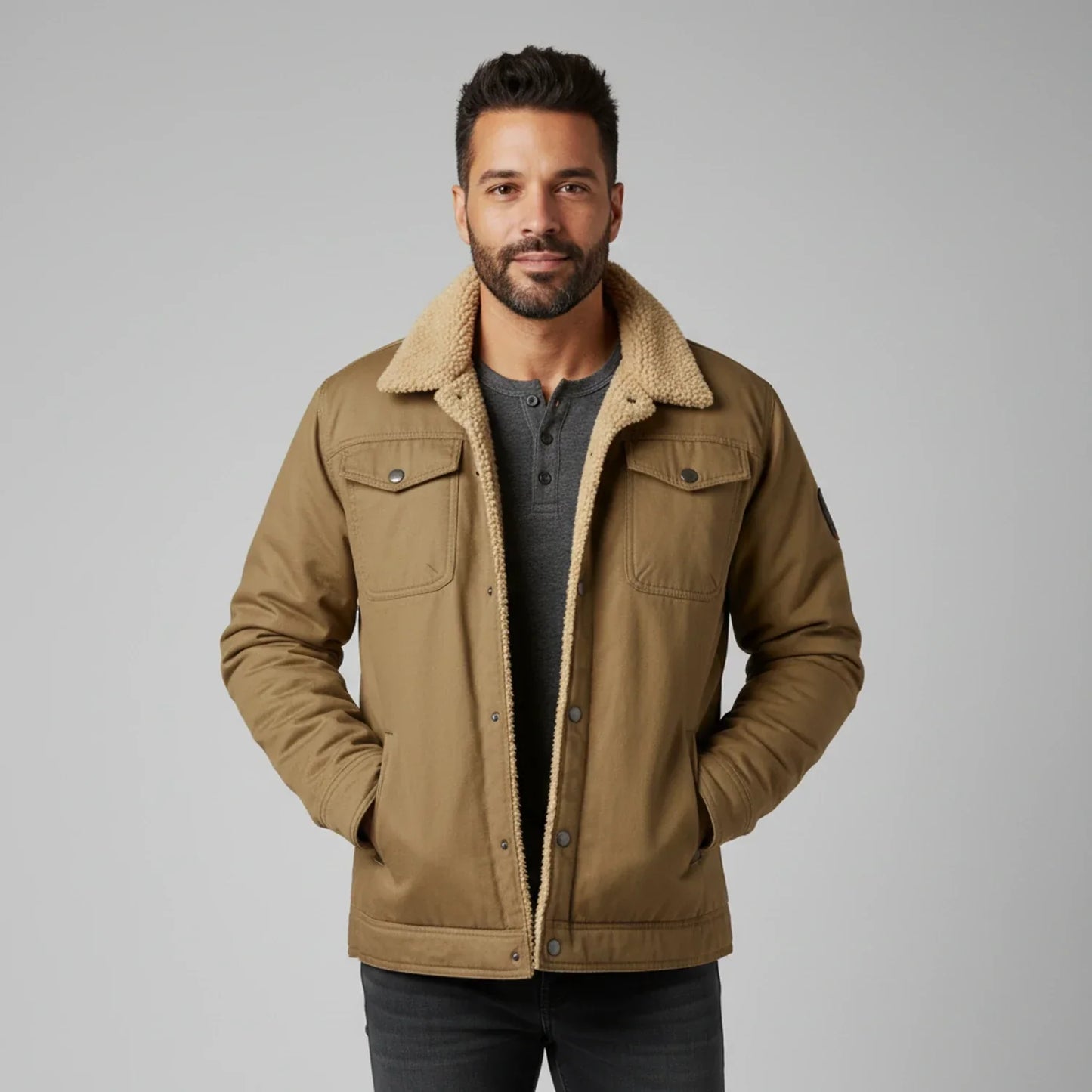 Street Wave Men's Sherpa Collar Trucker Jacket With Cozy Lining