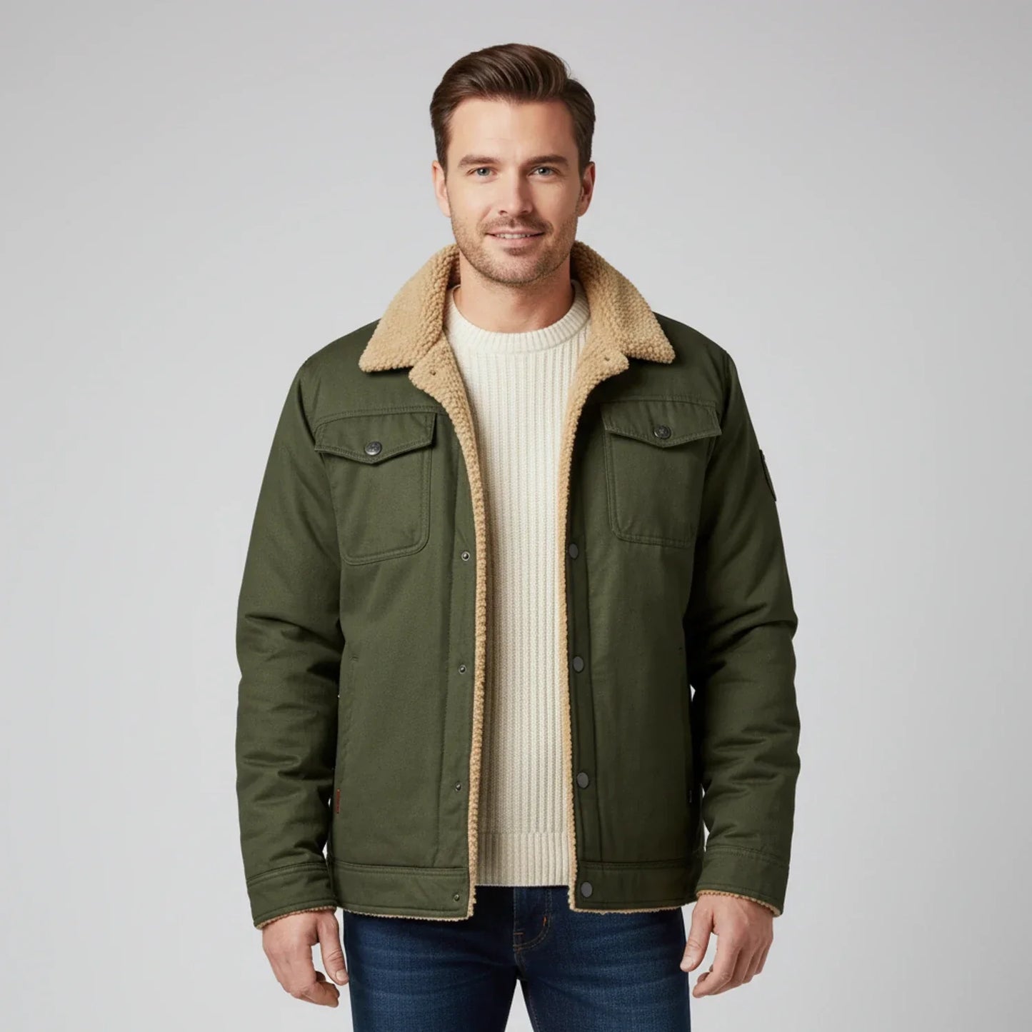 Street Wave Men's Sherpa Collar Trucker Jacket With Cozy Lining