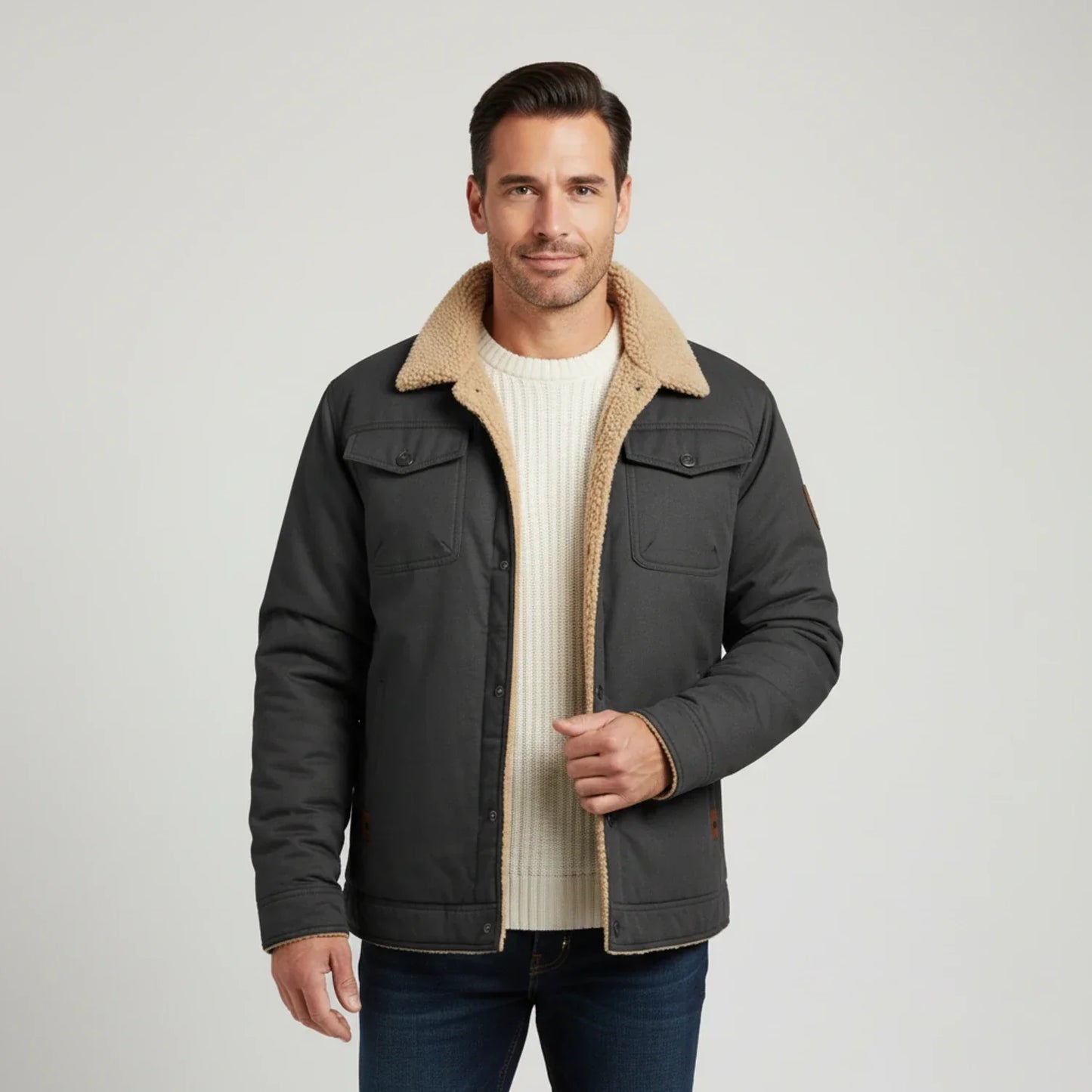 Street Wave Men's Sherpa Collar Trucker Jacket With Cozy Lining