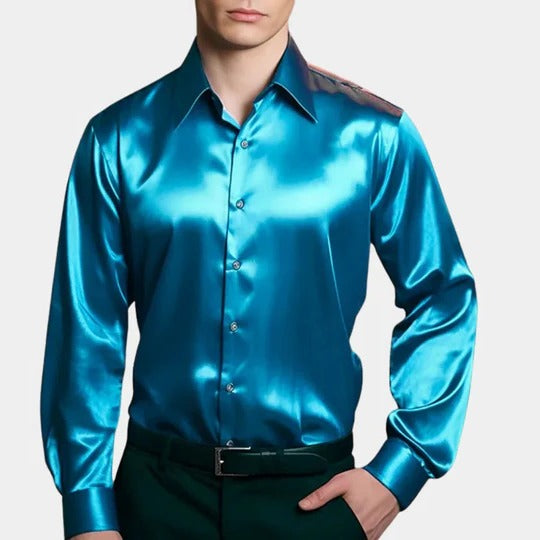 Mens Satin Business Shirt With Structured Fit For Formal Office Attire Minimalist Design