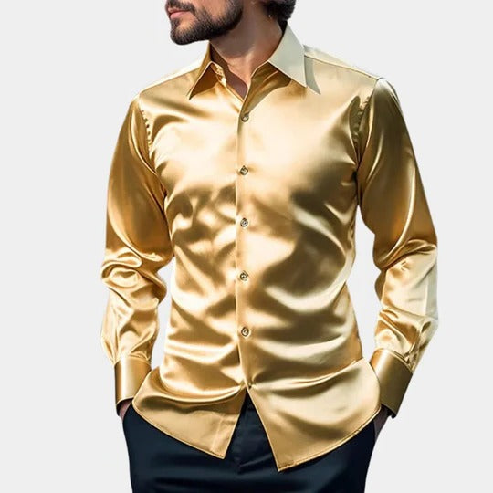 Mens Satin Business Shirt With Structured Fit For Formal Office Attire Minimalist Design