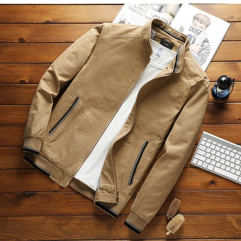 Street-wave Cotton Bomber Jacket For Men With Stand Collar, Versatile Spring And Fall Outerwear