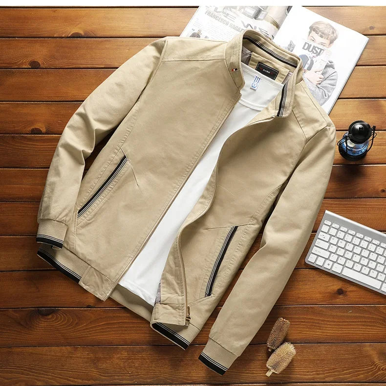 Street-wave Cotton Bomber Jacket For Men With Stand Collar, Versatile Spring And Fall Outerwear