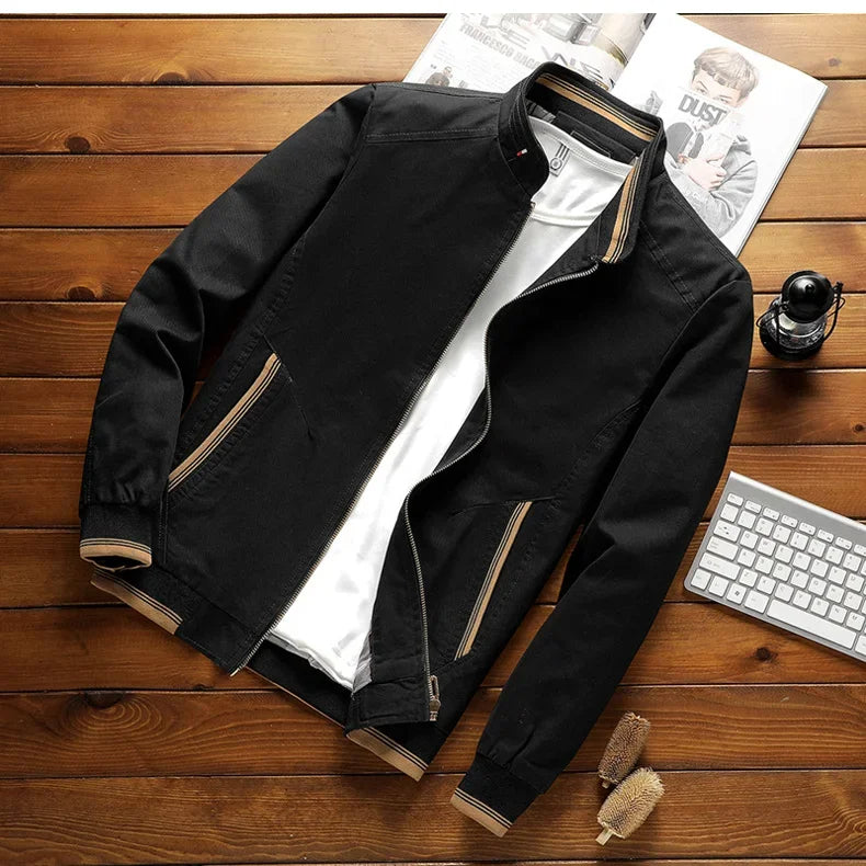 Street-wave Cotton Bomber Jacket For Men With Stand Collar, Versatile Spring And Fall Outerwear