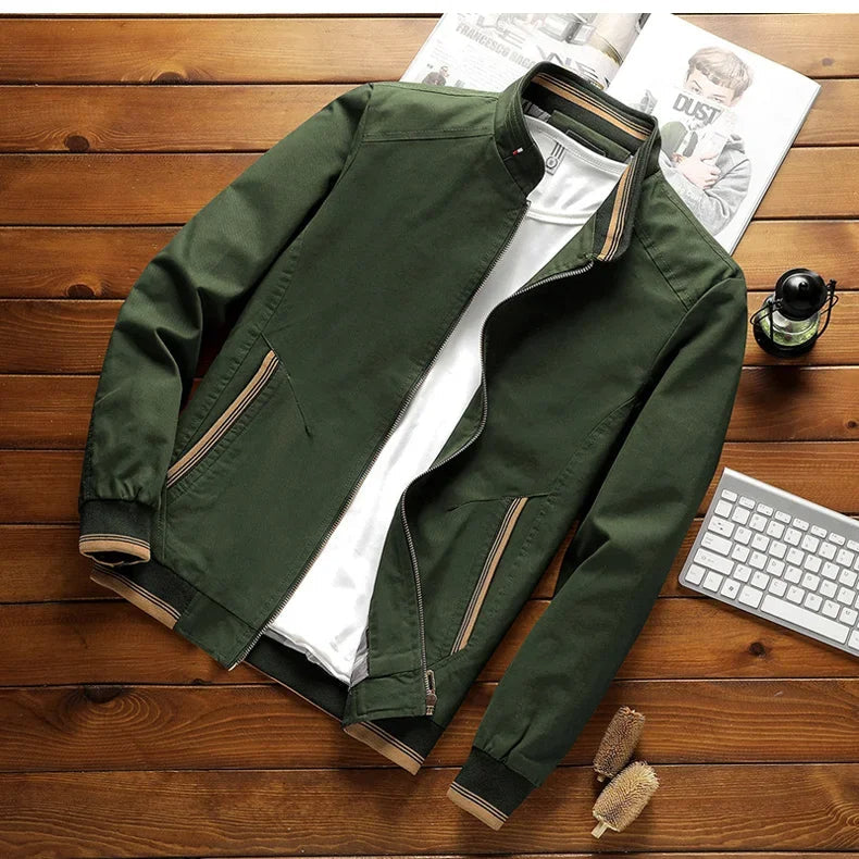 Street-wave Cotton Bomber Jacket For Men With Stand Collar, Versatile Spring And Fall Outerwear
