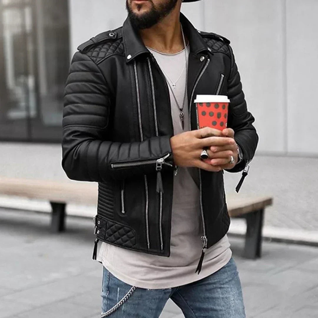 Street-wave Men's Faux Leather Jacket Timeless Style With Zipper And Quilted Shoulders