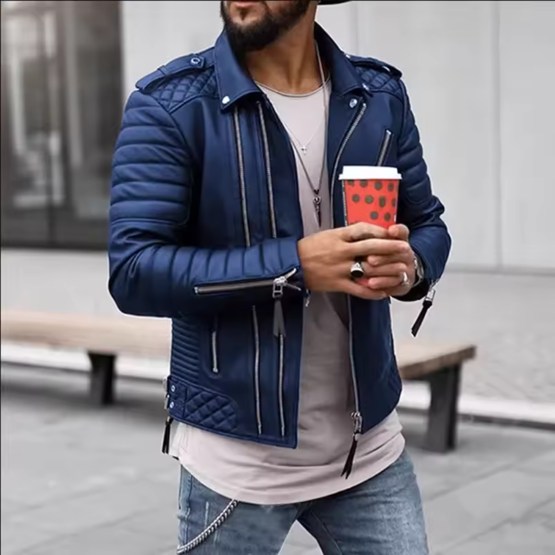 Street-wave Men's Faux Leather Jacket Timeless Style With Zipper And Quilted Shoulders