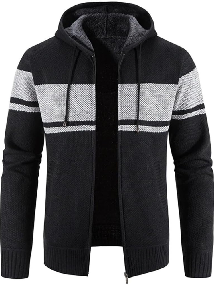 Street Wave Max Men's Cozy Warm Hooded Zip Front Cardigan With Fleece Lining