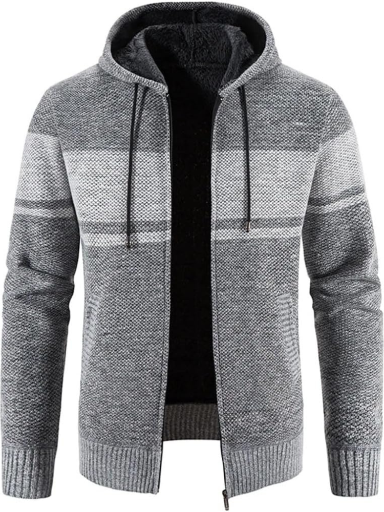 Street Wave Max Men's Cozy Warm Hooded Zip Front Cardigan With Fleece Lining
