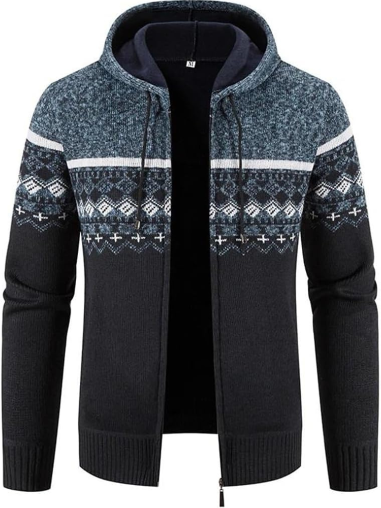 Street Wave Max Men's Cozy Warm Hooded Zip Front Cardigan With Fleece Lining