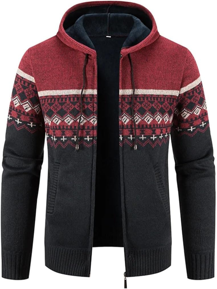 Street Wave Max Men's Cozy Warm Hooded Zip Front Cardigan With Fleece Lining